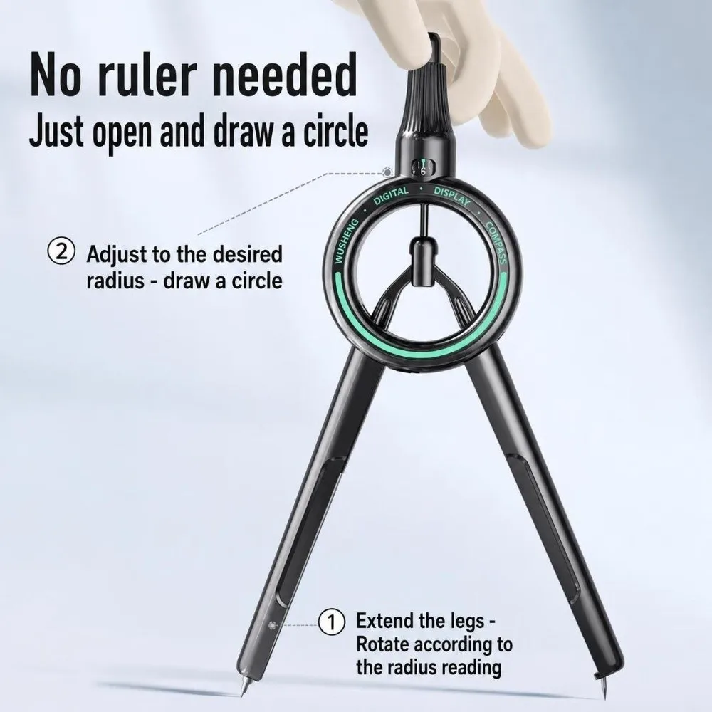 Push-Button Control Digital Display Compass ABS Integrated Ruler High-Precision Pointer Radius Pointer Compass
