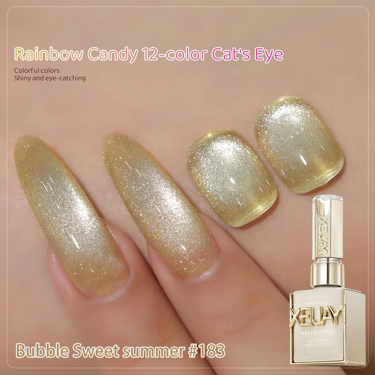 XEJAYI 1pc 15ml Rainbow Candy Cat Eye Gel Nagellak, UV LED Inweken Nagelgel, semi-permanent, DIY Salon Kwaliteit