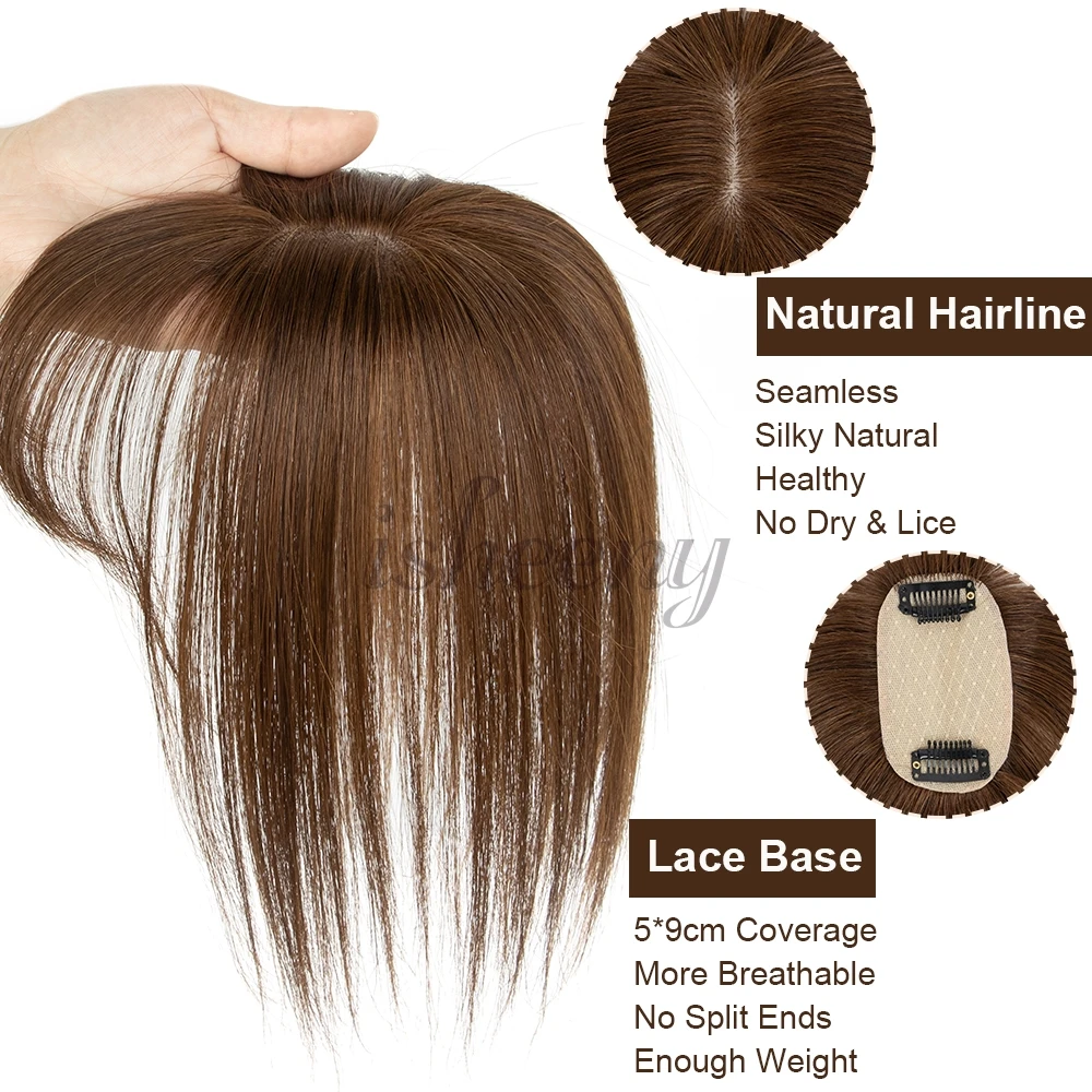 Seamless Remy Human Hair Topper 20cm 5x9cm Thin Base Net Natural Straight Hair Piece Cover Thinning Hair Bald Spot Gray White Hair For Caucasian Women