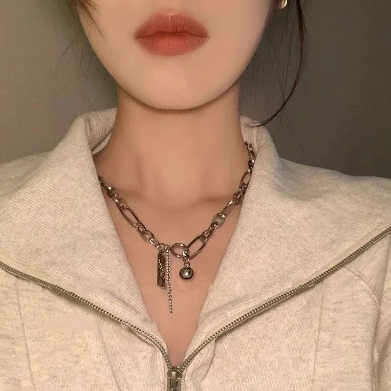 Hip Hop Geometry Tag Chain Accessories Small Ball Pendant For Women Men Titanium Steel Chain Minimalist Jewelry Gift