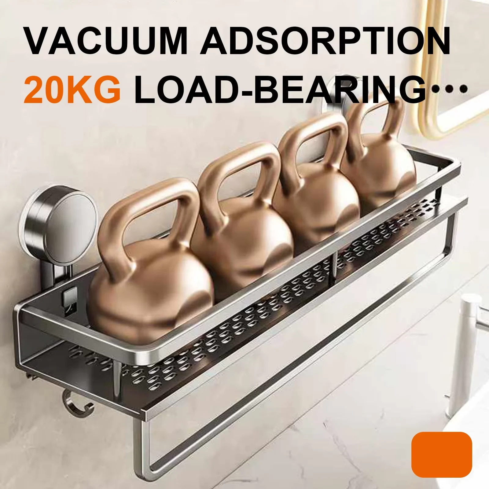 For No-punch Wall Mount Shower Storage Shelf Large Capacity Strong Load-bearing Space Aluminum Suction Cup Bathroom Rack