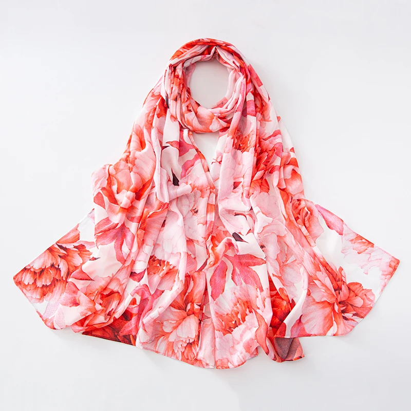 Peony Flower Print Chiffon Hijab Scarf Shawl Women Islamic Muslim Scarves Wraps Lady Echarpe Breathable Foulard Hijabs