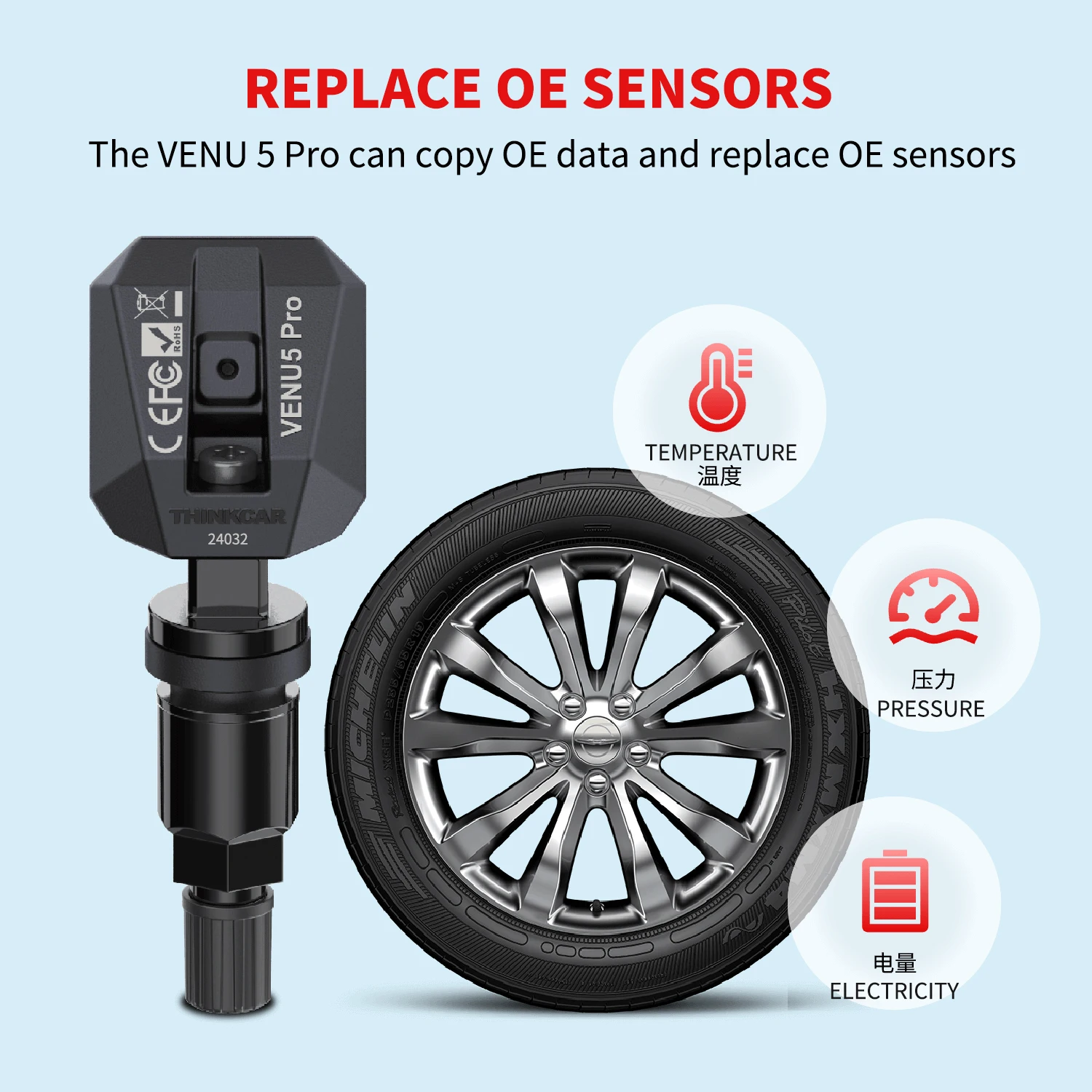 THINKCAR VEN5PRO 2 in 1 RF-SENSOR 315MHz & 433MHz TPMS Sensor Tire Repair Tools Scanner Tire Pressure Sensors Tester Programming