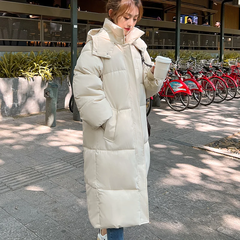 Jaket Parka Panjang Wanita Musim Dingin Kasual Berkerudung Tebal Hangat Tahan Angin Mantel Parka Fashion Pakaian Luar Wanita Parka