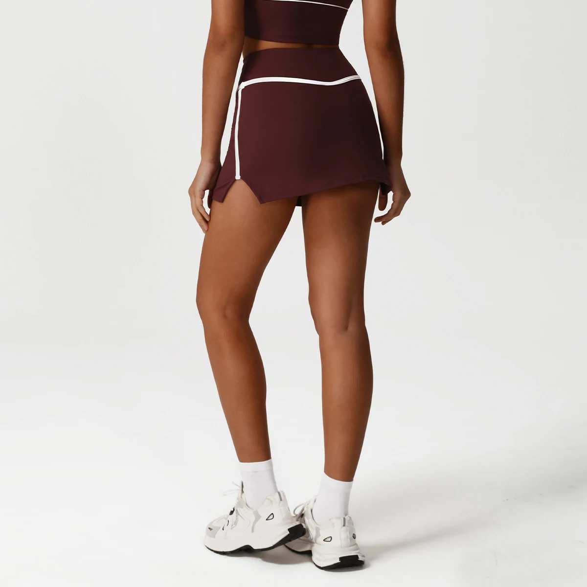 المرأة التباين اللون الشق تصميم طبقة مزدوجة عارضة في الهواء الطلق التدريب الصالة الرياضية اللياقة البدنية تنورة اليوغا الرياضة التنس Skort #3