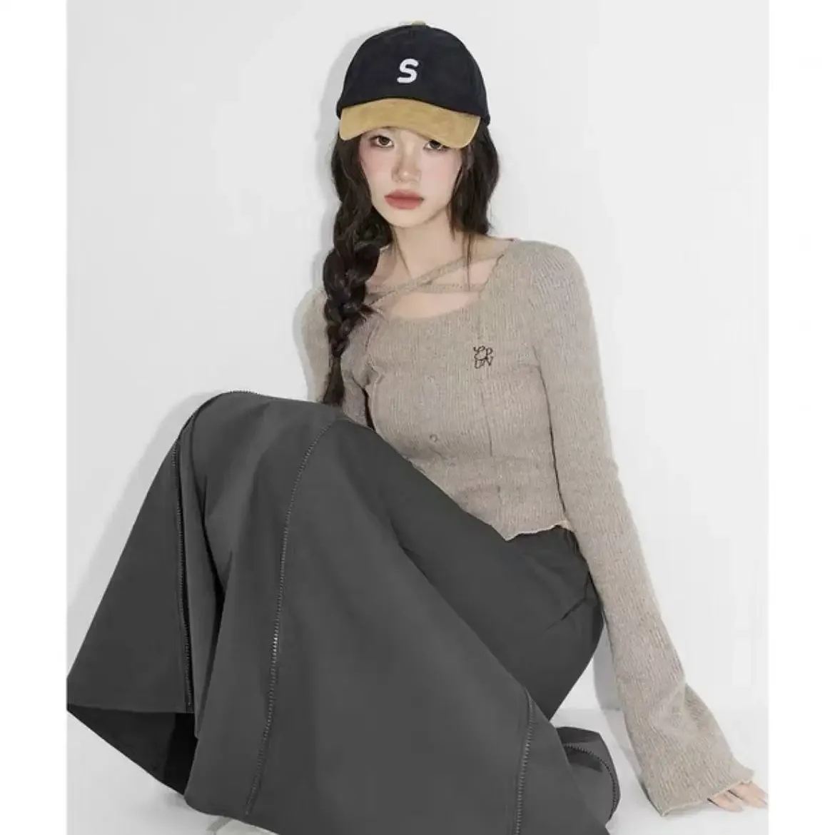 

Knitted French Vintage Slim Pullovers Women Korean Designer Long Sleeve Chic Tops Female Autumn Preppy Style Hollow Out Clothing