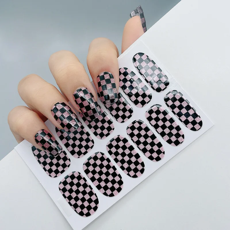 Black White Checkered Nail Stickers French Full Cover Adhesive Nail Polish Wraps DIY Creative Manicure Tools Pegatinas Para Uñas