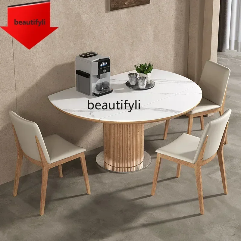 Q181 lbLight luxury solid wood retractable folding rock slab functional dining table modern simple dual-purpose dining table