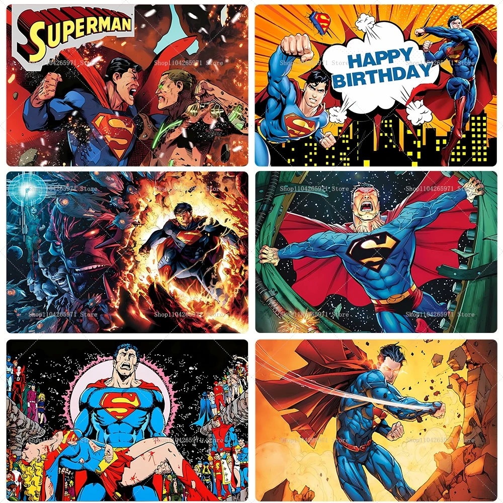 Classic DC Superman Backdrop Cartoon Super Hero Cape Kids Boys Birthday Party Decor Baby Shower Photo Background Props Supplies