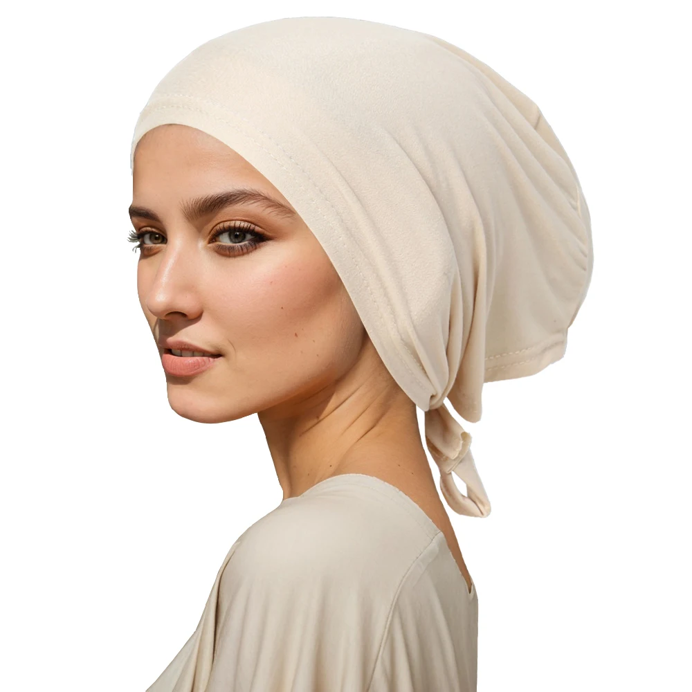 Fashion Women\'s Inner Caps Hats Elegant Soft Muslim Hijab High Quality Ladies Undercaps Hat Black Turban Headscarves RIMAIRE