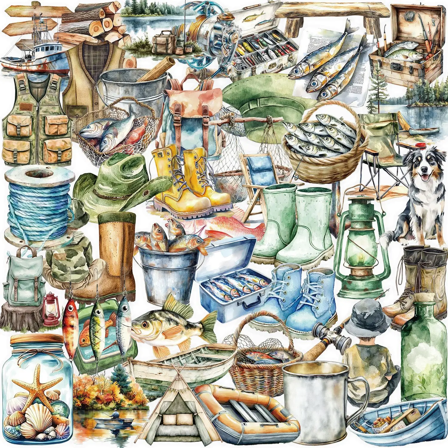 

50/100 шт. наклеек на тему рыбалки, прозрачные, из ПЭТ, водонепроницаемые, для декора чемоданов, кружек, блокнотов