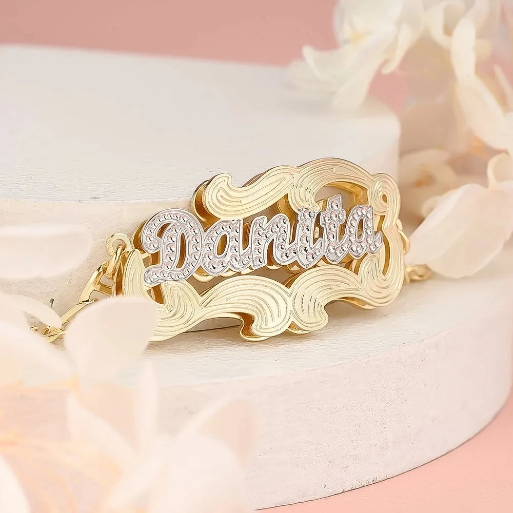 Customized Name Bangles Two Tone Gold Plated Stainless Steel 18K Gold Personalized Name Bracelets For Women Fashion Jewelry