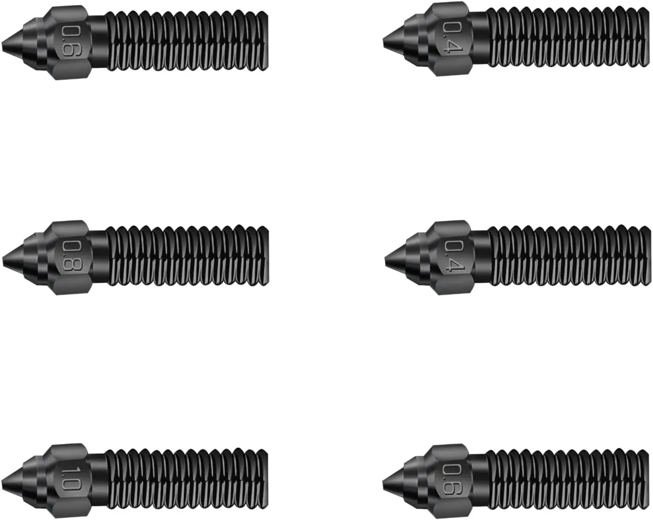 Sovol-Steel High Flow Nozzles, SV06 Plus Hardened Tool, 0.4mm, 0.6mm, 0.8mm, 1mm, 6 peças