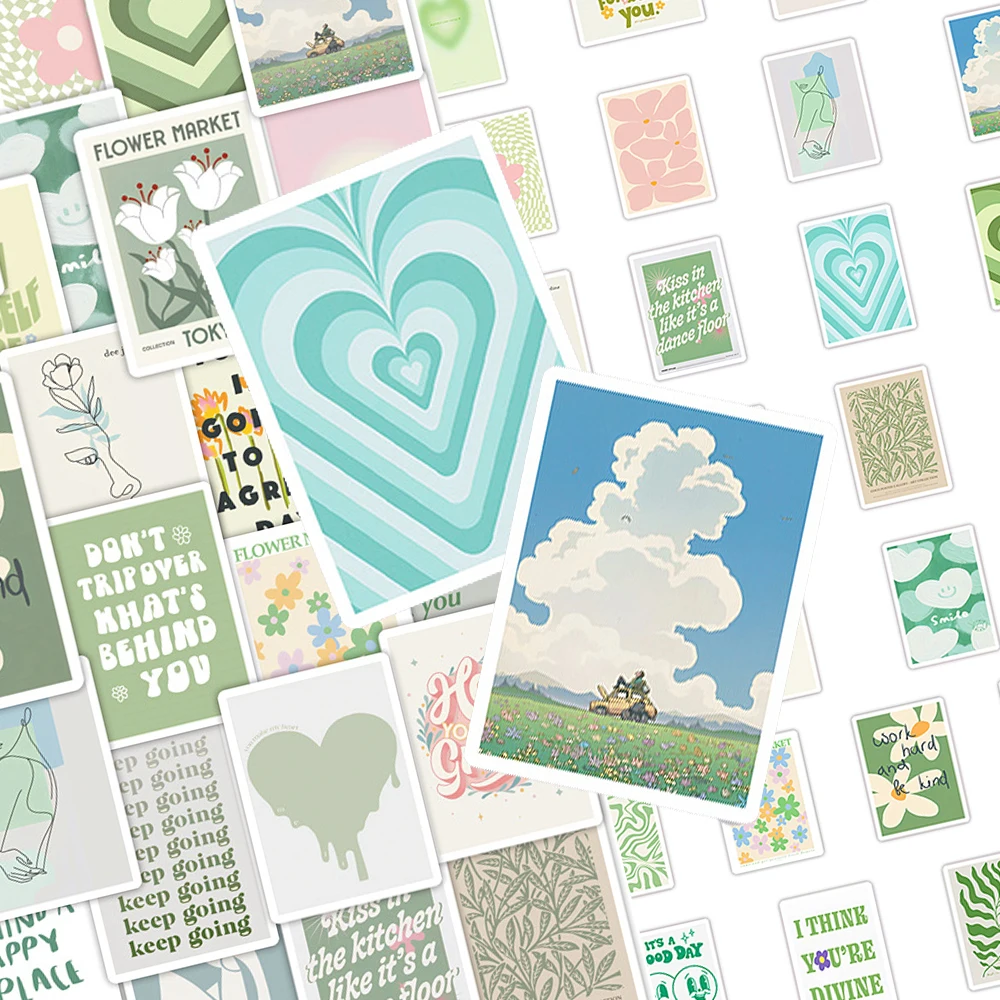 

10/30/50pcs Ins Style Fresh Green Inspirational Stickers Cartoon Aesthetic Decals DIY Scrapbooking Phone Laptop Sticker Packing