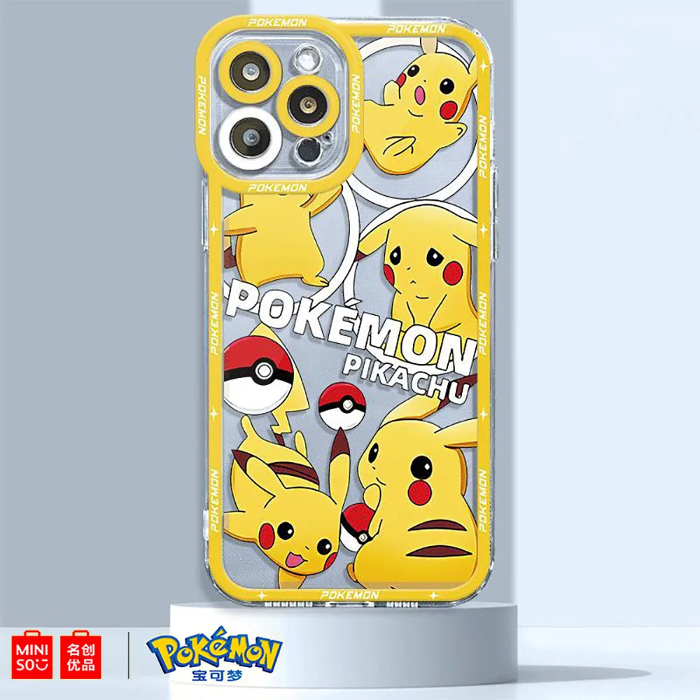 Miniso Pokemon Collaboration Pikachu Gengar Phone Case For iPhone 15 14 13 11 12 16 Pro Max Plus X XR Girl Silicone Phone Case