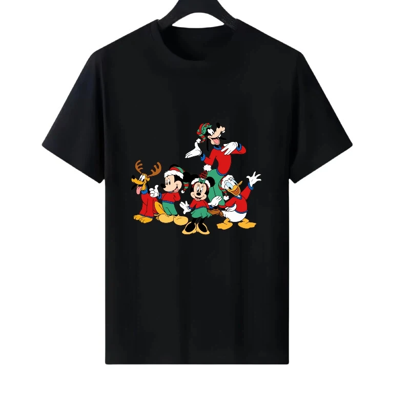 

Disney Mickey Mouse Christmas Pattern Woman Family Parent-Child Clothing Top Ladies Cheap Short Sleeves T-Shirt Men Sweatshirts
