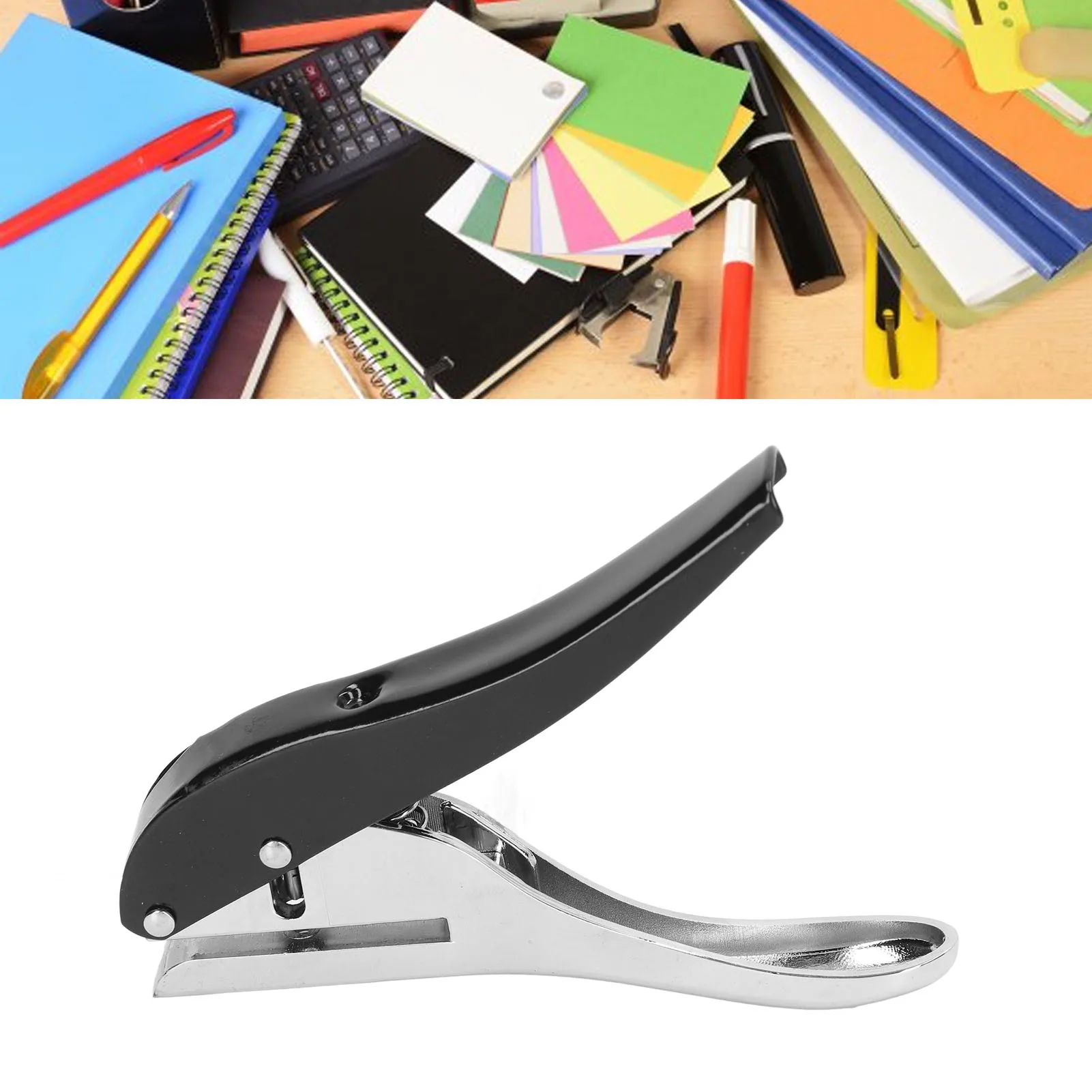 Handheld 1 Hole Punch 3mm Diameter 25mm Depth 25-Sheet A4 Paper Capacity Full Metal File DIY Tool