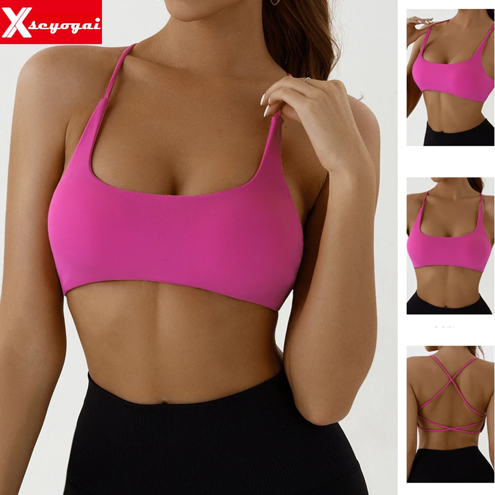 

Women's Naked Yoga Cross Back Bra Running Sports Sexy Beauty Back Gathering Anti Shock Underwear Fitness Breathable Top