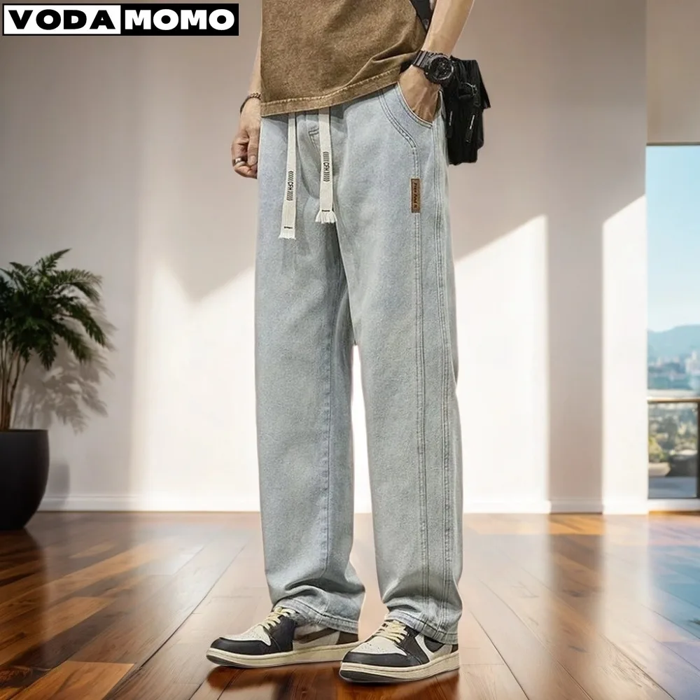 Elastic straight jeans men's wide legged denim pants casual trousers Korean style Sportswear clothing  pants Men's clothing