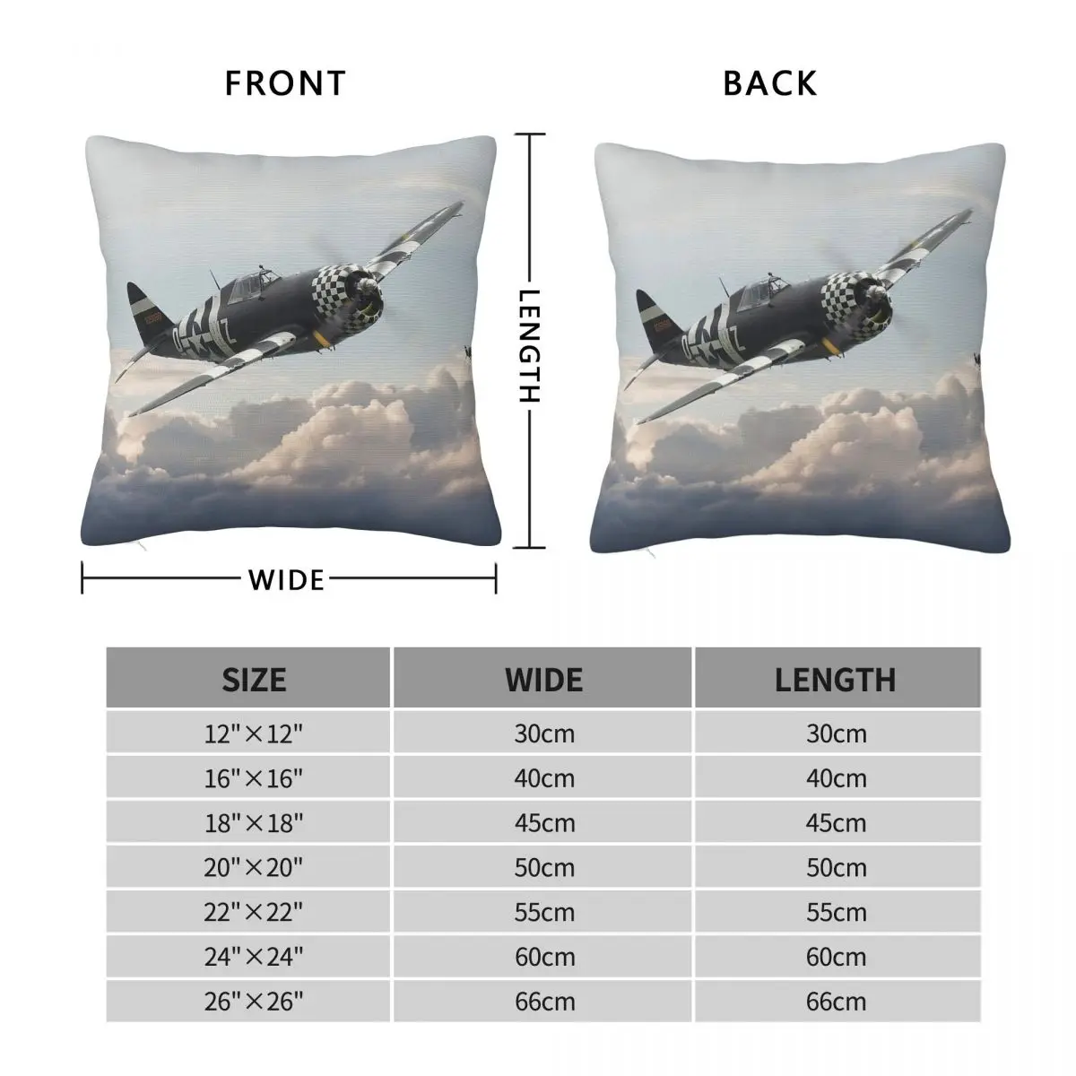P-47 Thunderbolt Combat Pair Square Pillowcase Polyester Linen Velvet Printed Zip Decor Room Cushion Case 45x45