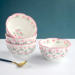 Floral Print Ceramic Rice Bowl Japanese Style Flower Shape Cute National Style Tableware Salad Ramen Kitchenware