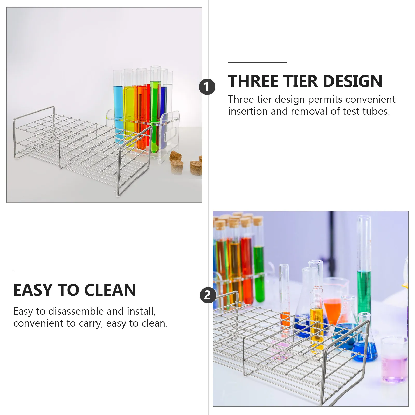 1Pcs Square Test Tube Rack Sturdy Durable Laboratory Holder Three-Tier Design for 50 Tubes Scientific Supply Jewelry Gumballs view 5