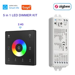 ZigBee RF 5 w 1 kontroler LED 4 strefowy Panel dotykowy do montażu na ścianie APP Voice Smart 12V 24V LED Strip Dimmer KIT do oświetlenia wewnętrznego