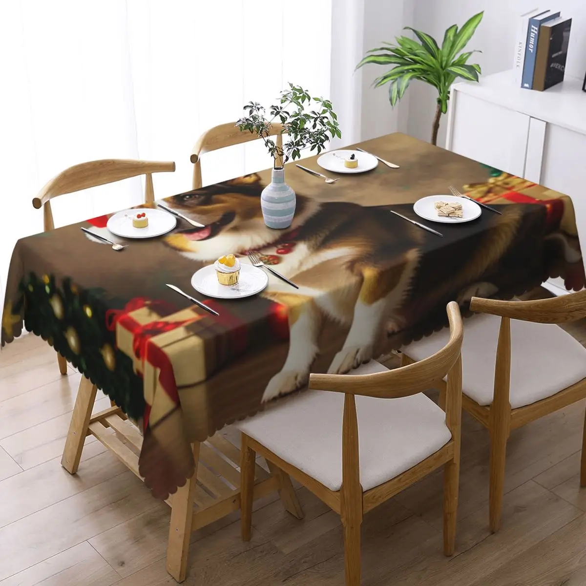 Cardigan Welsh Corgi Dog Christmas Custom Rectangular Tablecloth Waterproof Table Cover for Dining Events Table Cloth
