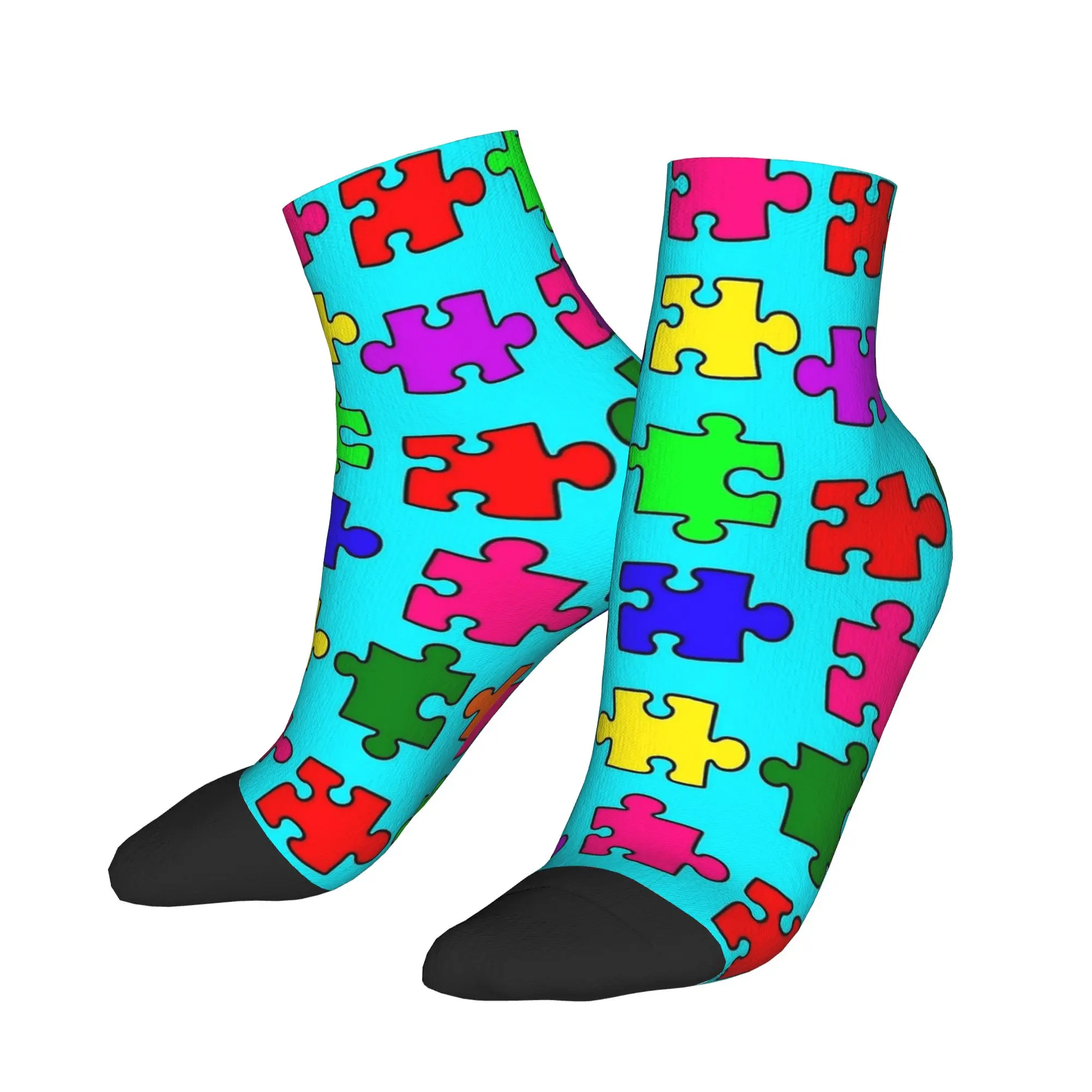 

Ankle Socks For Men Rainbow Puzzle Pieces on Blue Background Casual Socks Printed Soft Breathable Summer Fashion Skateboard Sock