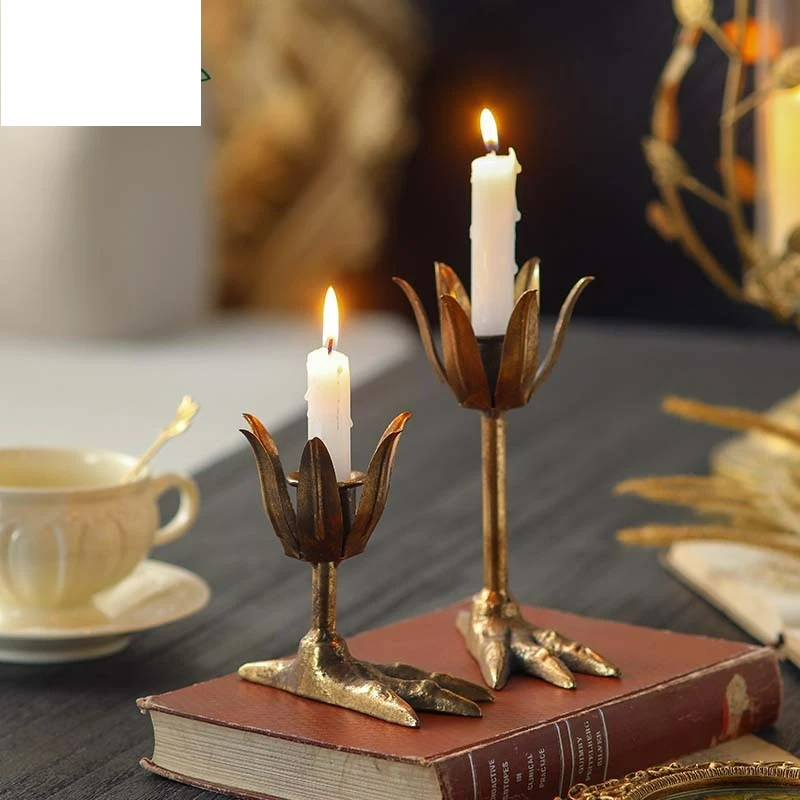 Retro old wrought iron candle holder chicken feet personalized creative candle holder base desktop combination set ornament