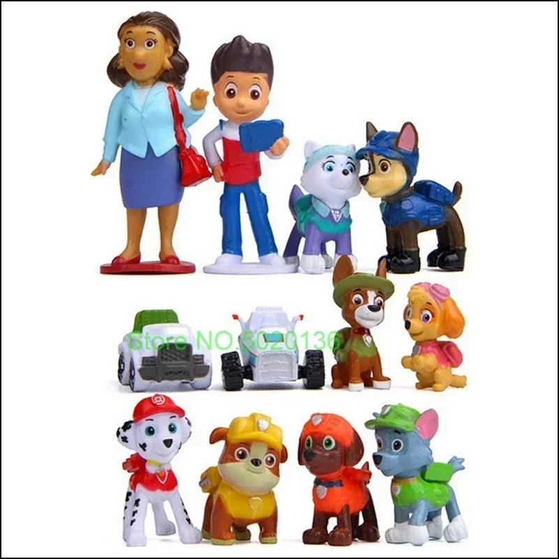 12pcs Paw Patrol Patrulla Canina Anime Action Figures Puppy Patrol Mini Dolls Patroling Canine 4-10cm Toys for Children