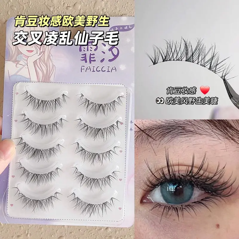 5 Pairs Manga Eyelashes Extend 3D Natural Cross Fake Eyelashes fluffy Soft Lashes Little Devil Big Eyes Eyelashes Beauty Makeup