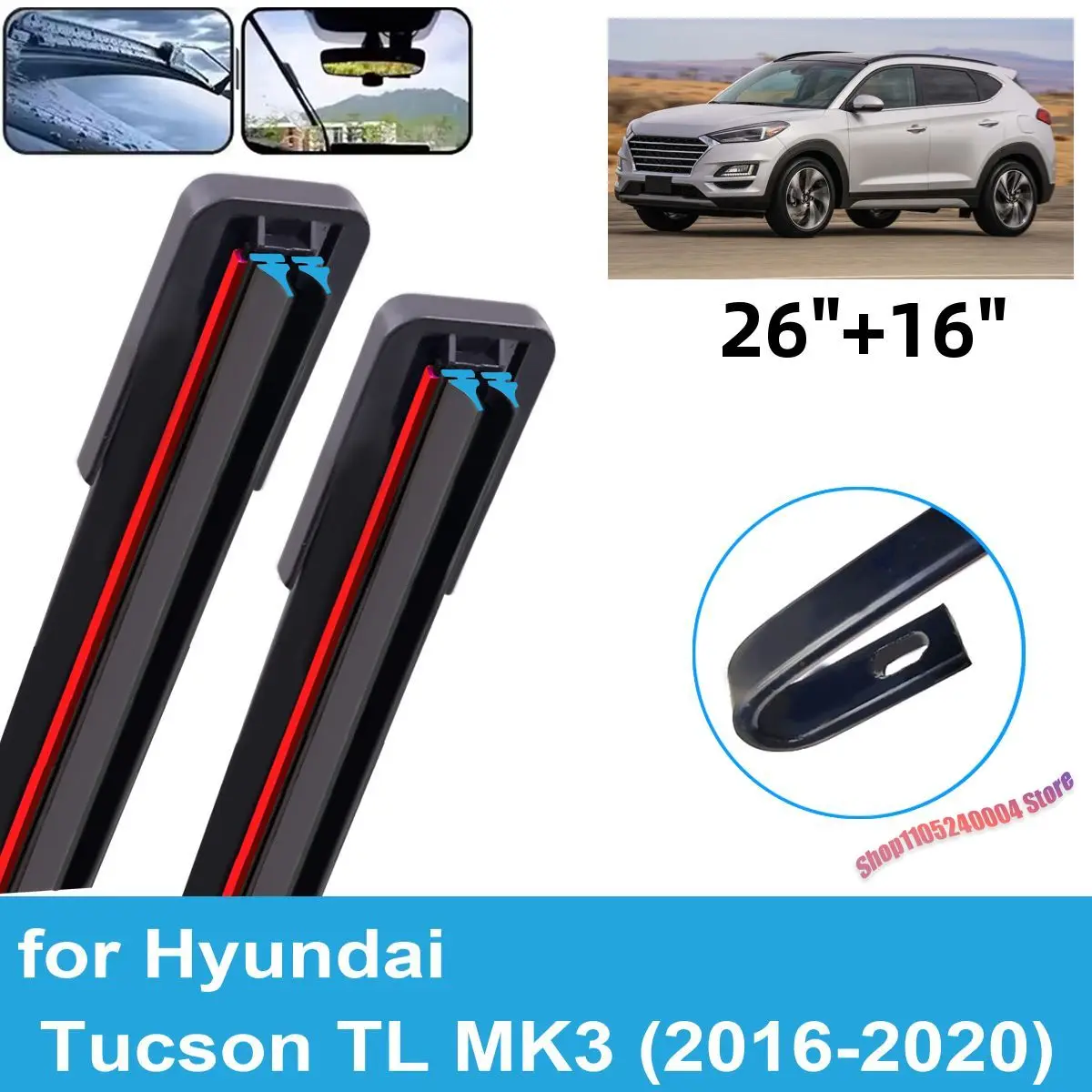 

For Hyundai Tucson TL MK3 2016 - 2020 2PCS Front Windscreen Windshield Wiper Blades Double Rubber Car Accessories