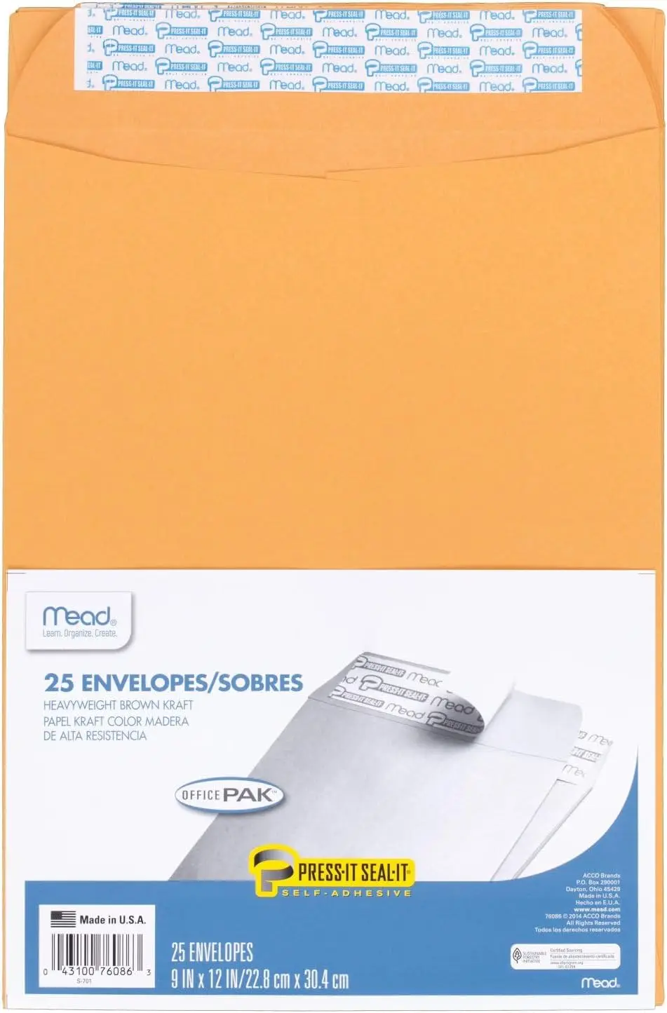

Press-It Seal-It Envelopes 9x12 Self Adhesive Closure Brown Kraft 24lb Paper 25 Count for Mailing Documents