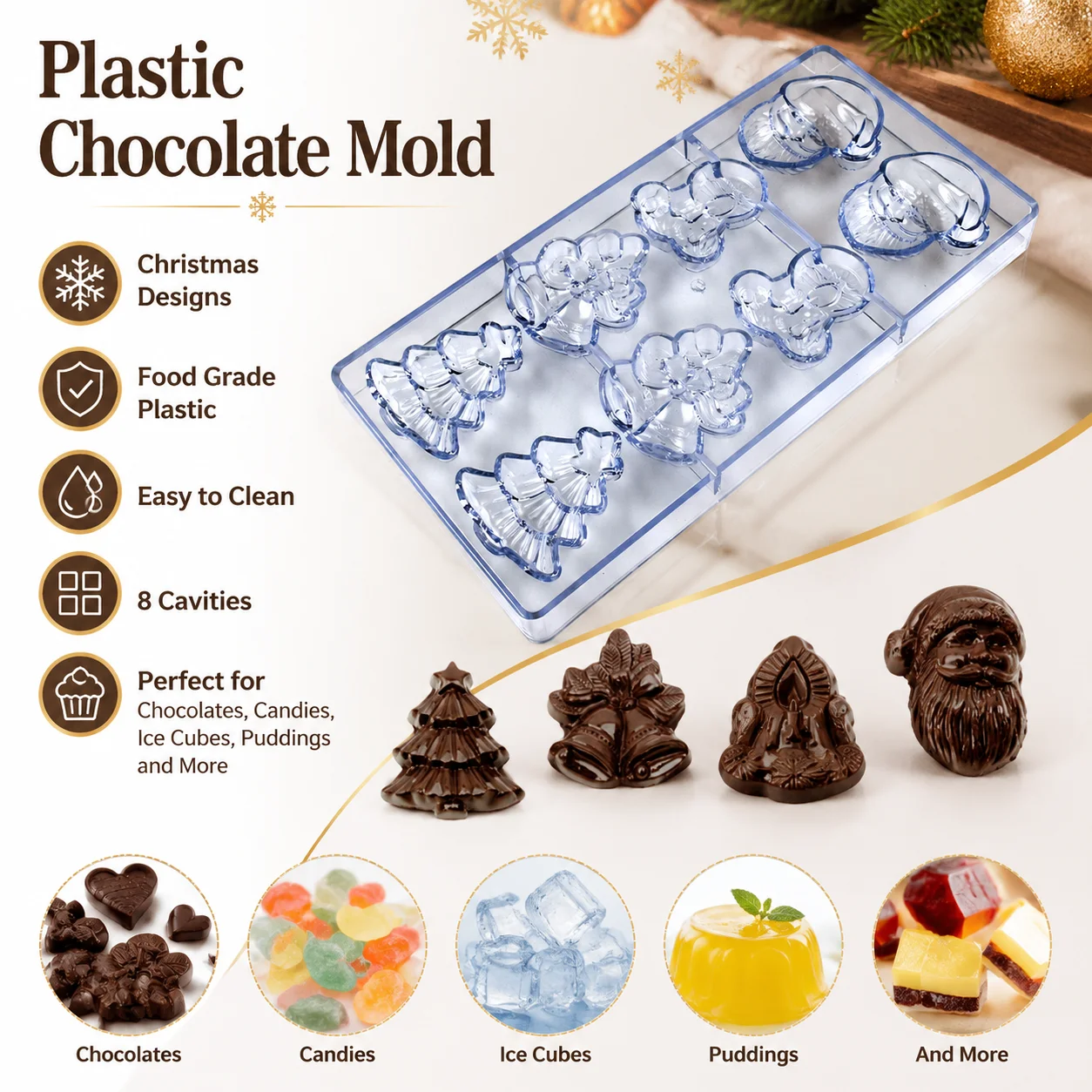 Christmas Chocolate Mold Polycarbonate Santa Tree Bell Candle Shape Candy Mould DIY Xmas Homemade Confectionery Baking Tool