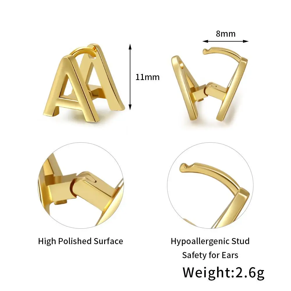 High Polished Letter A-Z Earclips Gold Plated Kylie Jenner Initial C Double Side Huggies Earrings for Women Ear Jackets