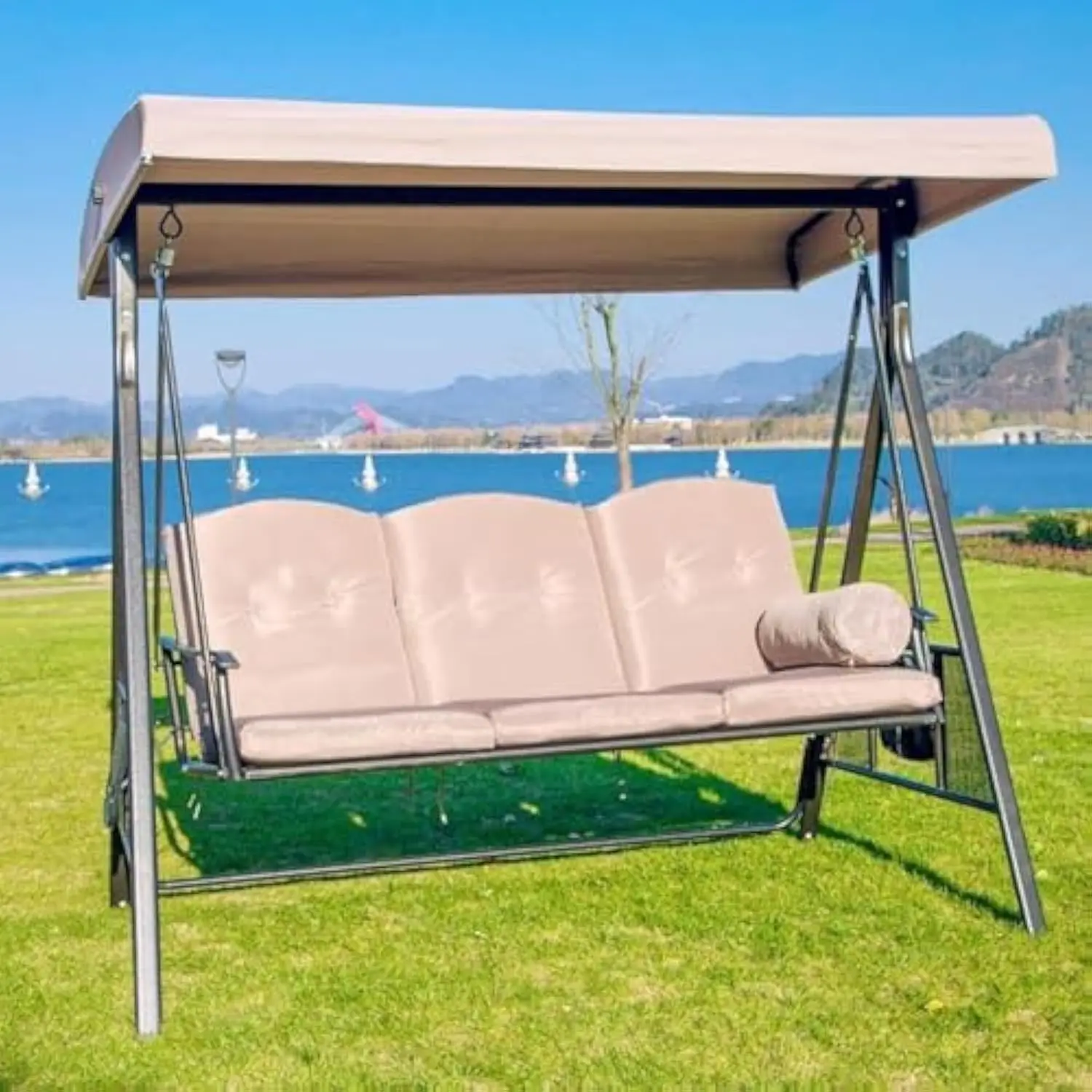 Hot Sale  Custom Terrace Multiple People Swing Chairs Outdoor Patio Outdoor Rattan Swing for Bistro Setpromote sales