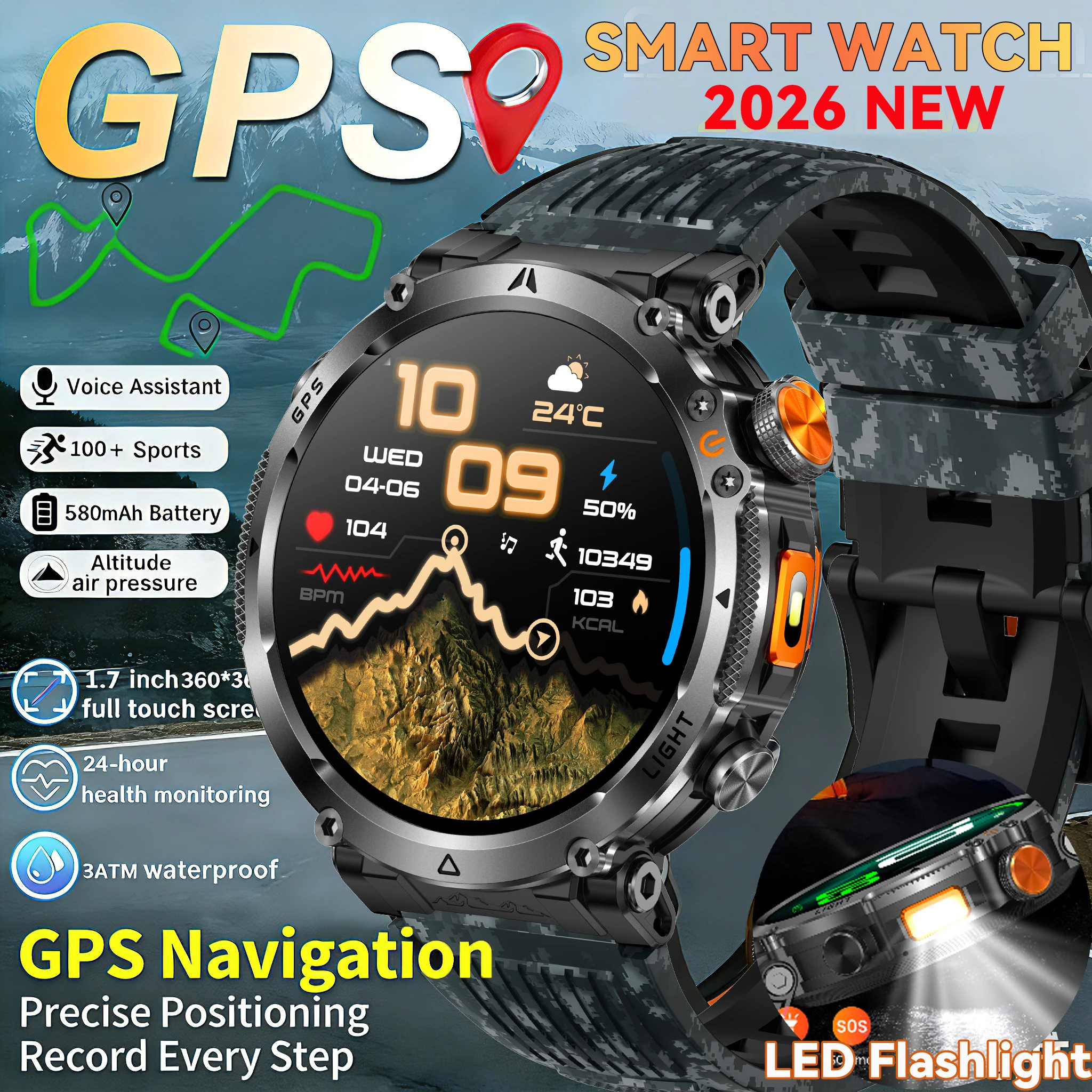 

Новые военные смарт-часы T-Rex3 Ultra 2026 года с GPS, встроенным GPS-компасом, альтиметром, барометром, водонепроницаемостью 5ATM, аккумулятором 850 мАч, спортивный браслет для мужчин