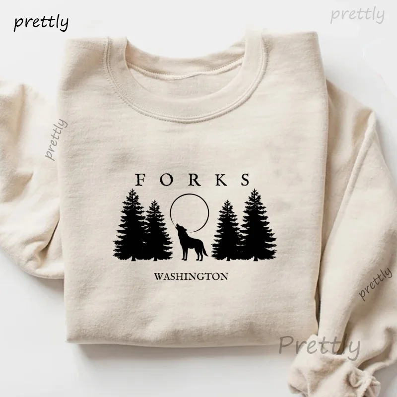 

Толстовка с капюшоном «Город вилок», унисекс, толстовки с круглым вырезом и лесной графикой, пуловер с длинными рукавами Y2k, женская одежда, уличная одежда