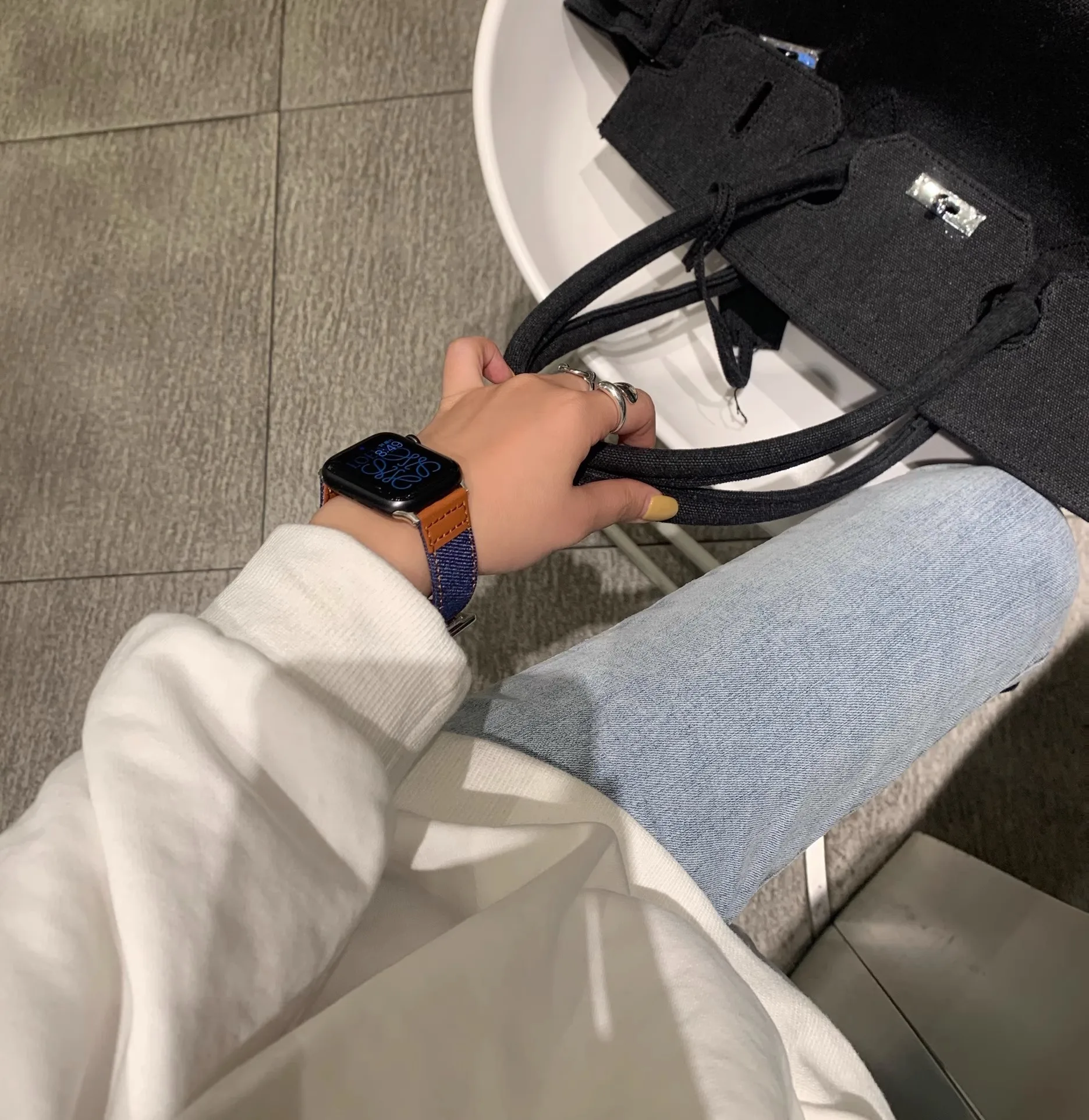 Bracelet en cuir couture Denim pour Bracelet de montre Apple Ultra 49mm Bracelet d'affaires sur iWatch SE ceinture 40mm 45mm 44mm série 87654321