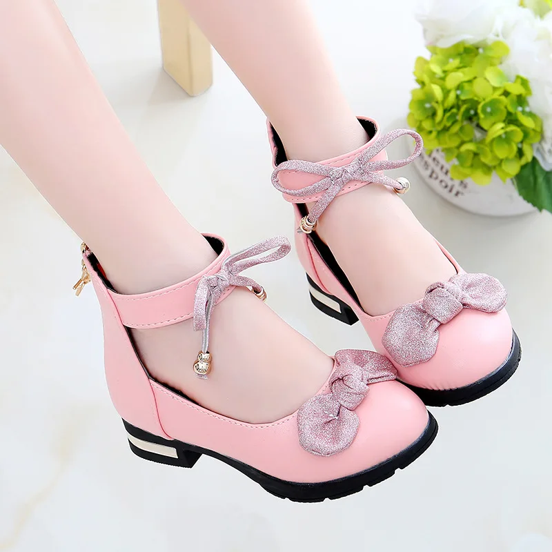 Pink Childrens Girls Leather Shoes Kids High Heeled Girls Princess Shoes For Party Wedding Big Girls Dress Shoes chaussure fille