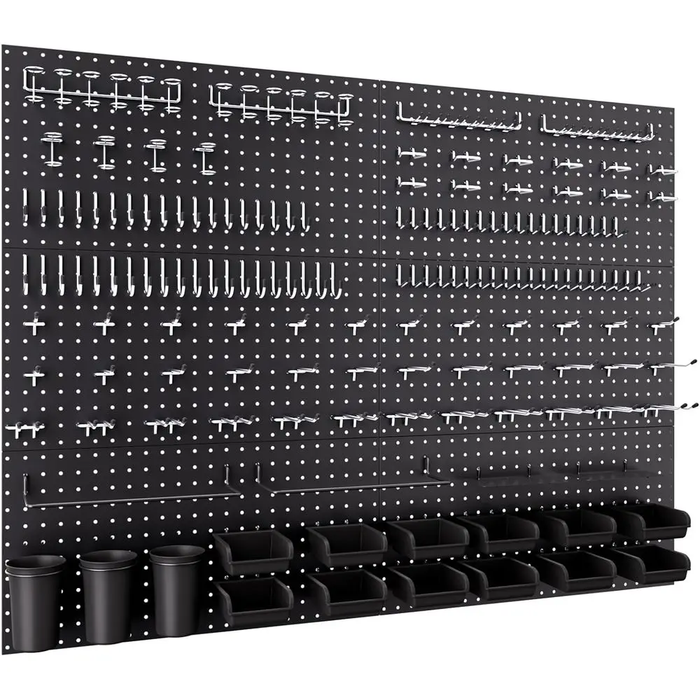 

Комплект металлической доски 48x36 дюймов с аксессуарами для крючков для перфорированной доски 1/4, 6 панелей для перфорированной доски и 234 шт. черной настенной панели для перфорированной доски