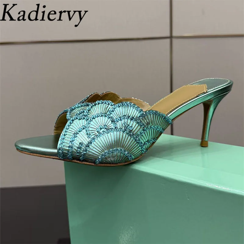 جديد الصيف صندل كعب عالٍ للنساء زهرة ترتر ديكور المدرج أحذية امرأة اللمحة تو الكعوب رقيقة صنادل طراز جلاديتور امرأة #6