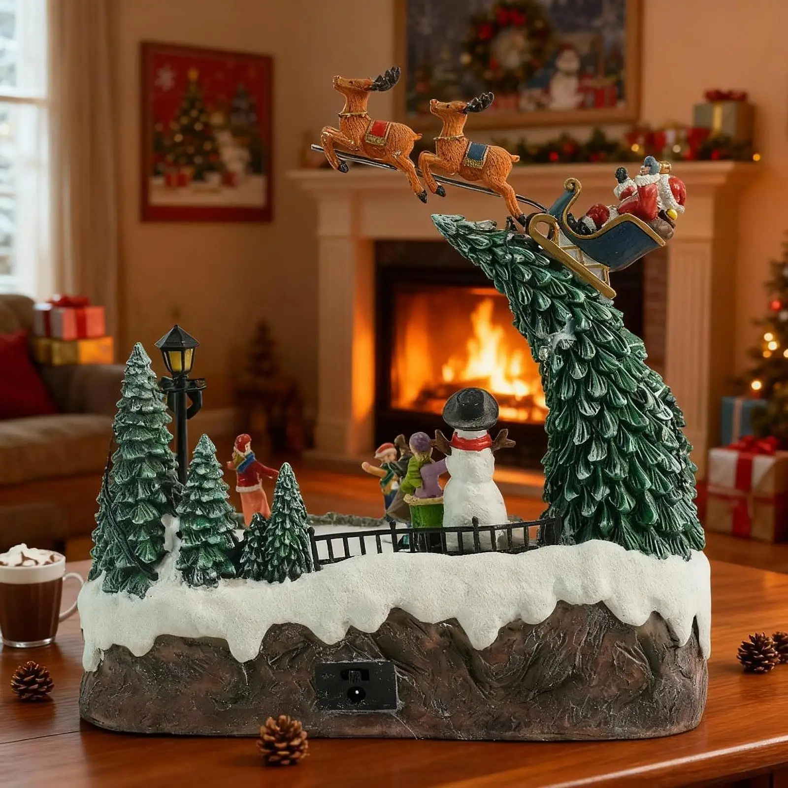 

Christmas Table Centerpieces with Light Battery Powered Ornament Micro Landscape for Home Shelf Decoration