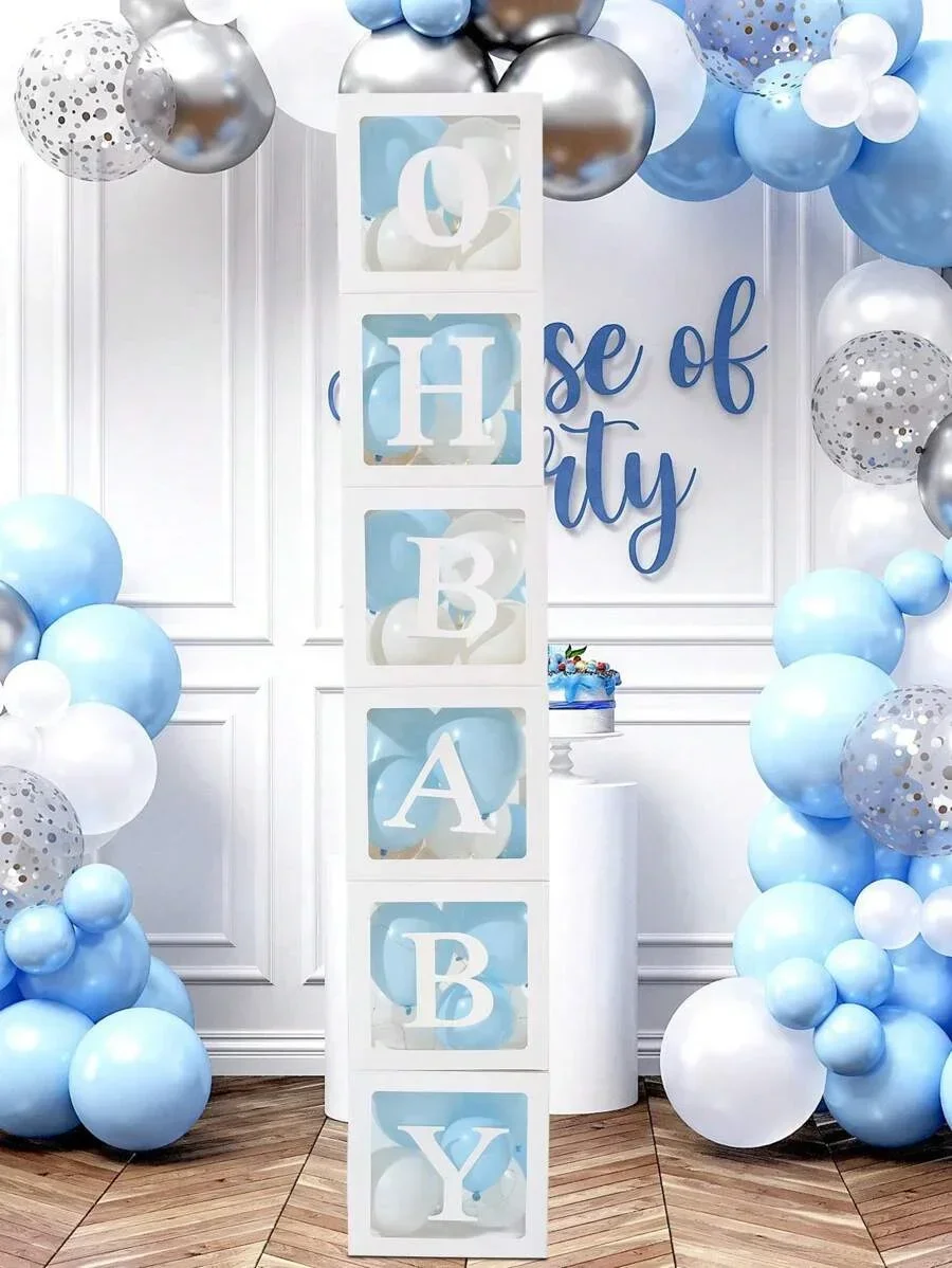 1PC Transparent Letter Baby Shower Box Birthday Wedding Custom Name Balloon Box 1st Birthday Party Decorations Kids Babyshower