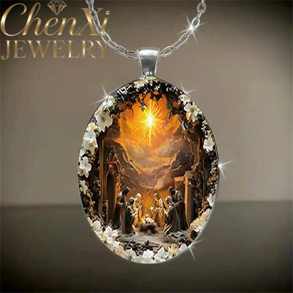 Holy Light Jesus Elliptical Glass Pendant Luxury Quality Fashion Fine Jewelry Amulets And Mascots Exquisite Elegant Charms Gift