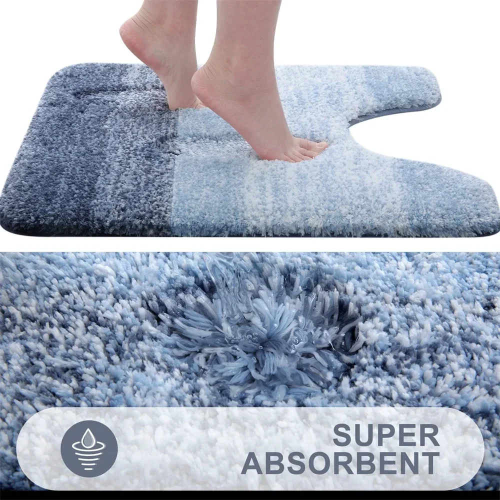 Kitinjoy Luxury Bath Mat U-Shaped Bathroom Rugs Extra Soft Absorbent Microfiber Foot Mat Non-Slip Plush Toilet Rug Shower Carpet