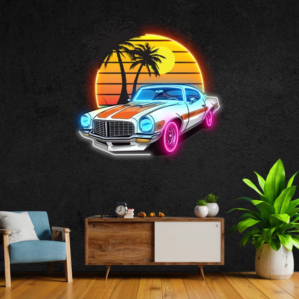 Clássico vintage carro pop arte sinal de néon retro néon arte da parede personalizado carro led sinal de luz para casa decoração barra sala estar