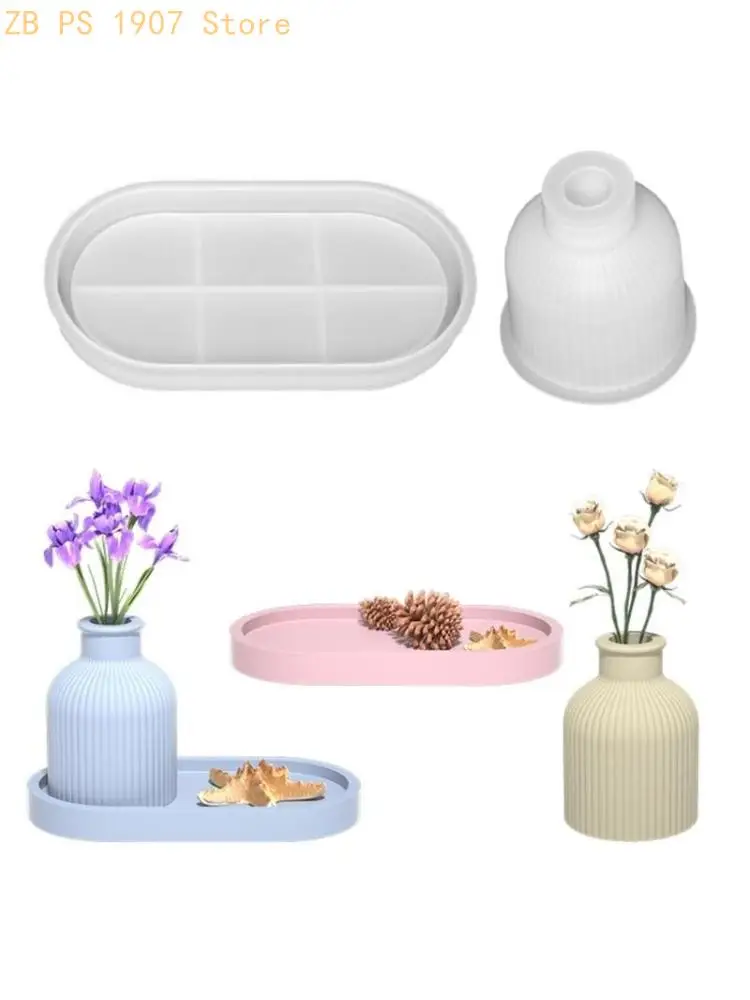 DIY Flower Pots Concrete Mould Oval Tray Silicone Molds Storage Box Dish Gypsum Concrete Mold Craft Home Decor 55KA