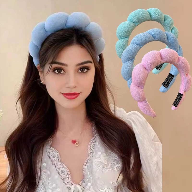 

1/2/5 шт., однотонная повязка на голову с облаком и губкой для женщин, простая повязка на голову ярких цветов с широкими полями, модная повязка на голову для мытья лица для девочек